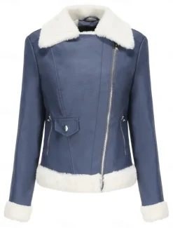Hot Women's Winter Jacket Fleece Jacket Warm Breathable Zipper Pocket Fleece Lined Casual Plain Vacation Street Daily Wear Going out Zipper Short Turndown Regular Fit Long Sleeve Outerwear Black Royal Women Puffers & Parka