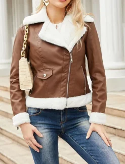 Hot Women's Winter Jacket Fleece Jacket Warm Breathable Zipper Pocket Fleece Lined Casual Plain Vacation Street Daily Wear Going out Zipper Short Turndown Regular Fit Long Sleeve Outerwear Black Royal Women Puffers & Parka