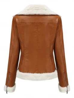 Hot Women's Winter Jacket Fleece Jacket Warm Breathable Zipper Pocket Fleece Lined Casual Plain Vacation Street Daily Wear Going out Zipper Short Turndown Regular Fit Long Sleeve Outerwear Black Royal Women Puffers & Parka