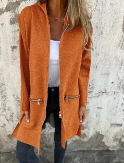 Outlet Women's Winter Jacket Hoodie Jacket Outdoor Street Daily Wear Fall Winter Long Coat Regular Fit Thermal Warm Breathable Stylish Casual Jacket Long Sleeve Solid Color with Pockets Full Zip Red Fuchsia Women Jackets