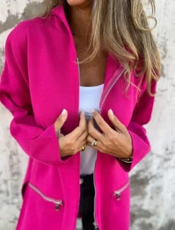 Outlet Women's Winter Jacket Hoodie Jacket Outdoor Street Daily Wear Fall Winter Long Coat Regular Fit Thermal Warm Breathable Stylish Casual Jacket Long Sleeve Solid Color with Pockets Full Zip Red Fuchsia Women Jackets