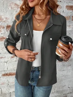 Sale Women's Winter Jacket Outdoor Street Daily Wear Fall Winter Short Coat Regular Fit Thermal Warm Breathable Stylish Casual Jacket Long Sleeve Plain with Pockets Full Zip Wine Blue Gray Women Jackets