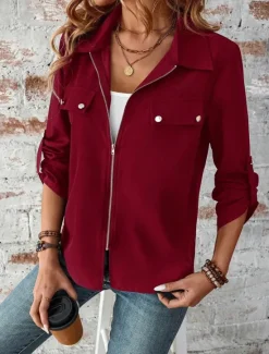 Sale Women's Winter Jacket Outdoor Street Daily Wear Fall Winter Short Coat Regular Fit Thermal Warm Breathable Stylish Casual Jacket Long Sleeve Plain with Pockets Full Zip Wine Blue Gray Women Jackets