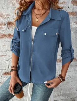 Sale Women's Winter Jacket Outdoor Street Daily Wear Fall Winter Short Coat Regular Fit Thermal Warm Breathable Stylish Casual Jacket Long Sleeve Plain with Pockets Full Zip Wine Blue Gray Women Jackets