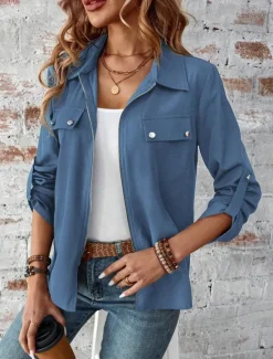 Sale Women's Winter Jacket Outdoor Street Daily Wear Fall Winter Short Coat Regular Fit Thermal Warm Breathable Stylish Casual Jacket Long Sleeve Plain with Pockets Full Zip Wine Blue Gray Women Jackets