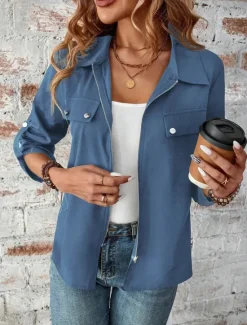 Sale Women's Winter Jacket Outdoor Street Daily Wear Fall Winter Short Coat Regular Fit Thermal Warm Breathable Stylish Casual Jacket Long Sleeve Plain with Pockets Full Zip Wine Blue Gray Women Jackets