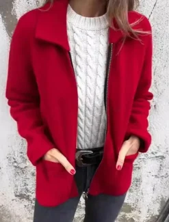 Hot Women's Winter Jacket Outdoor Street Daily Wear Fall Winter Short Coat Regular Fit Thermal Warm Breathable Stylish Casual Jacket Long Sleeve Plain with Pockets Full Zip Black Red Apricot Women Jackets