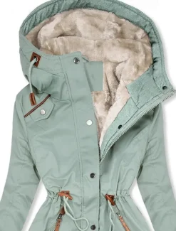 Best Women's Winter Jacket Parka Warm Zipper Buttons Fleece Lined Casual Street Style Plain Street Casual Daily Casual Daily Zipper Regular Hoodie Regular Fit Long Sleeve Outerwear Black Green Dark Blue Women Puffers & Parka