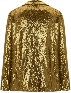 New Women's Winter Jacket Party Outdoor Street Fall Winter Regular Coat Regular Fit Thermal Warm Breathable Stylish Casual Jacket Long Sleeve Plain Sequins Red Gold Women Jackets