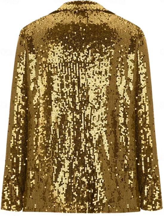 New Women's Winter Jacket Party Outdoor Street Fall Winter Regular Coat Regular Fit Thermal Warm Breathable Stylish Casual Jacket Long Sleeve Plain Sequins Red Gold Women Jackets
