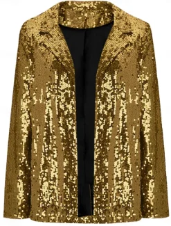 New Women's Winter Jacket Party Outdoor Street Fall Winter Regular Coat Regular Fit Thermal Warm Breathable Stylish Casual Jacket Long Sleeve Plain Sequins Red Gold Women Jackets