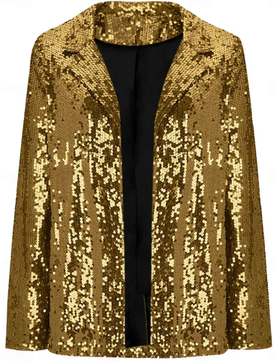 New Women's Winter Jacket Party Outdoor Street Fall Winter Regular Coat Regular Fit Thermal Warm Breathable Stylish Casual Jacket Long Sleeve Plain Sequins Red Gold Women Jackets