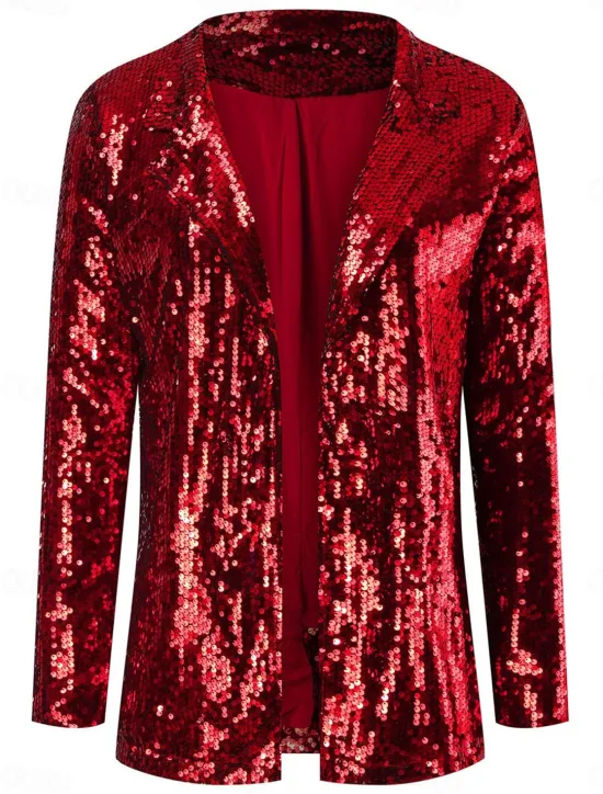 New Women's Winter Jacket Party Outdoor Street Fall Winter Regular Coat Regular Fit Thermal Warm Breathable Stylish Casual Jacket Long Sleeve Plain Sequins Red Gold Women Jackets