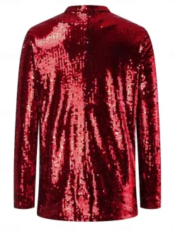 New Women's Winter Jacket Party Outdoor Street Fall Winter Regular Coat Regular Fit Thermal Warm Breathable Stylish Casual Jacket Long Sleeve Plain Sequins Red Gold Women Jackets