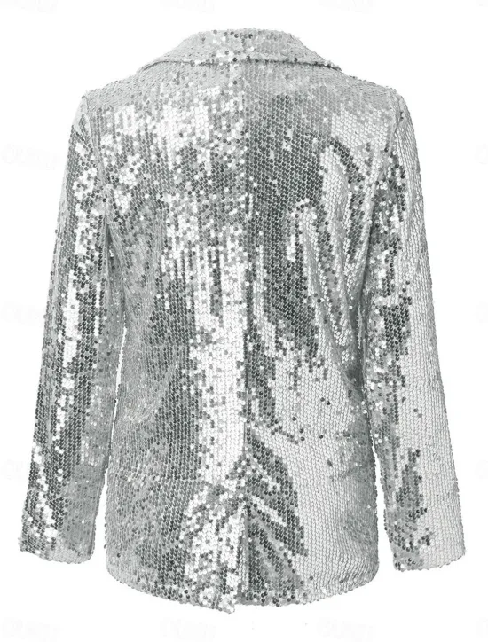 New Women's Winter Jacket Party Outdoor Street Fall Winter Regular Coat Regular Fit Thermal Warm Breathable Stylish Casual Jacket Long Sleeve Plain Sequins Red Gold Women Jackets