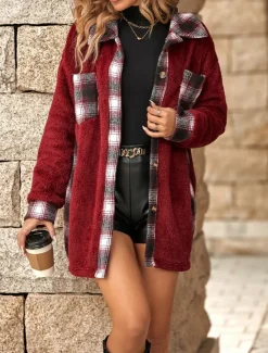Sale Women's Winter Jacket Sherpa Jacket Teddy Coat Outdoor Street Daily Wear Fall Winter Regular Coat Regular Fit Thermal Warm Breathable Stylish Casual Jacket Long Sleeve Stripes and Plaid with Pockets Women Jackets