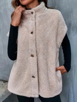 Online Women's Winter Jacket Street Daily Wear Vacation Fall Winter Regular Coat Regular Fit Warm Breathable Casual Jacket Sleeveless non-printing Solid Color Adjustable Women Vest