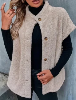 Online Women's Winter Jacket Street Daily Wear Vacation Fall Winter Regular Coat Regular Fit Warm Breathable Casual Jacket Sleeveless non-printing Solid Color Adjustable Women Vest