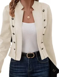 Hot Women's Winter Jacket Warm Patchwork Buttons Elegant Vintage Fashion OL Style Plain School Outdoor Vacation Home Double Breasted Short Stand Collar Regular Fit Long Sleeve Outerwear Dark Khaki Light Women Jackets