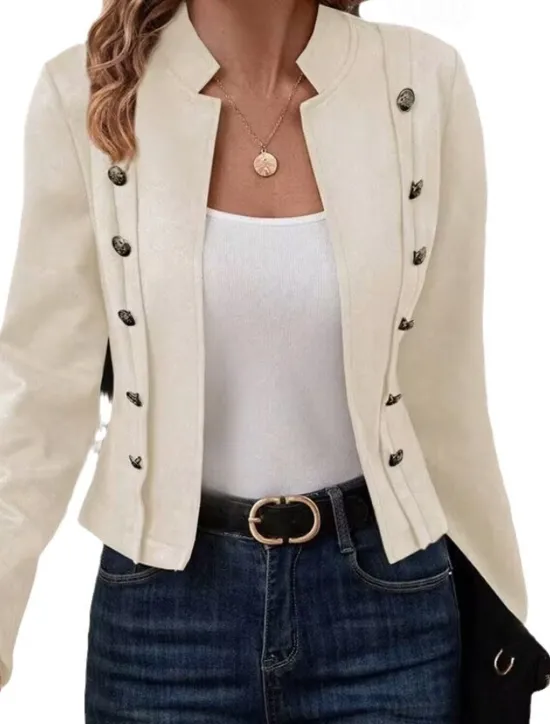 Hot Women's Winter Jacket Warm Patchwork Buttons Elegant Vintage Fashion OL Style Plain School Outdoor Vacation Home Double Breasted Short Stand Collar Regular Fit Long Sleeve Outerwear Dark Khaki Light Women Jackets