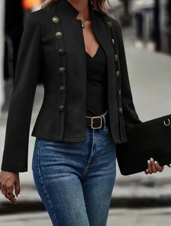 Hot Women's Winter Jacket Warm Patchwork Buttons Elegant Vintage Fashion OL Style Plain School Outdoor Vacation Home Double Breasted Short Stand Collar Regular Fit Long Sleeve Outerwear Dark Khaki Light Women Jackets
