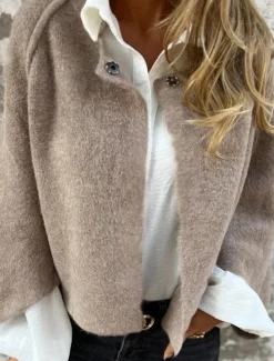 New Women's Winter Jacket Warm Breathable Buttons Casual Plain Vacation Street Daily Wear Going out Single Breasted Short Crewneck Regular Fit Long Sleeve Outerwear Black Khaki Gray Fall Winter Women Jackets
