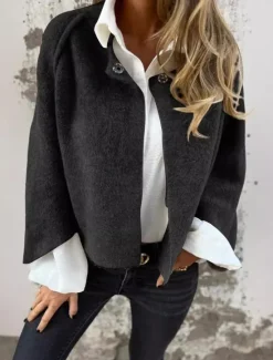 New Women's Winter Jacket Warm Breathable Buttons Casual Plain Vacation Street Daily Wear Going out Single Breasted Short Crewneck Regular Fit Long Sleeve Outerwear Black Khaki Gray Fall Winter Women Jackets