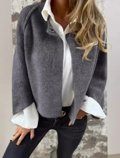 New Women's Winter Jacket Warm Breathable Buttons Casual Plain Vacation Street Daily Wear Going out Single Breasted Short Crewneck Regular Fit Long Sleeve Outerwear Black Khaki Gray Fall Winter Women Jackets