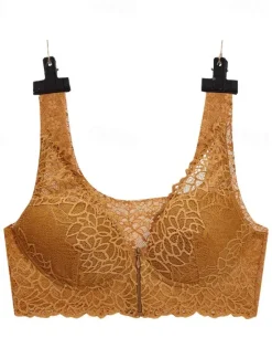 Outlet Women's Wireless Bras Fixed Straps Full Coverage V Neck Breathable Pure Color Hook & Eye Casual Daily Nylon 1PC Black Yellow / Bras & Bralettes / 1 PC Home Outfits Women Lingerie