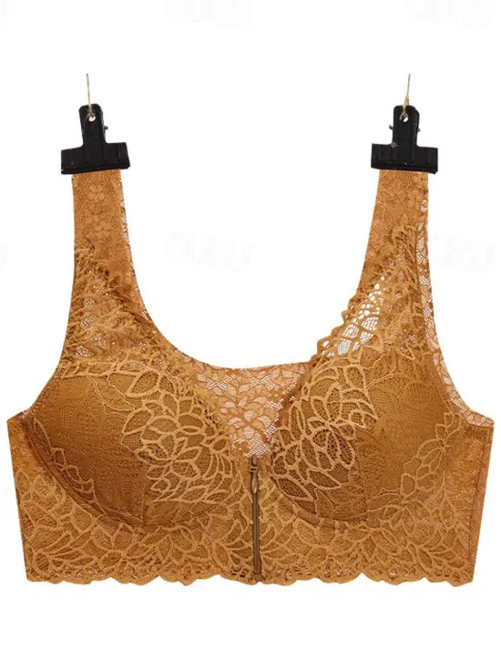 Outlet Women's Wireless Bras Fixed Straps Full Coverage V Neck Breathable Pure Color Hook & Eye Casual Daily Nylon 1PC Black Yellow / Bras & Bralettes / 1 PC Home Outfits Women Lingerie