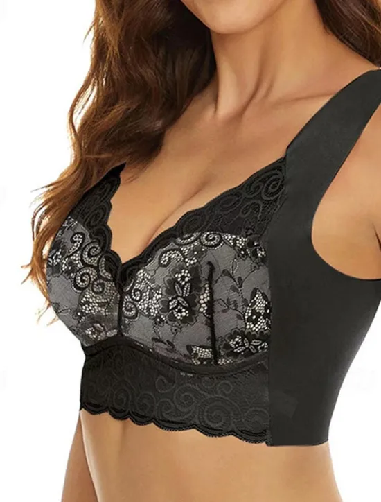Women's Wireless Bras Padded Bras Full Coverage V Neck Breathable Push Up Lace Pure Color Pull-On Closure Date Casual Daily Nylon Sexy 1PC Black Blue / Bras & Bralettes / 1 PC Home Outfits Women Lingerie