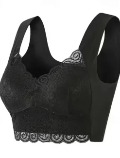Women's Wireless Bras Padded Bras Full Coverage V Neck Breathable Push Up Lace Pure Color Pull-On Closure Date Casual Daily Nylon Sexy 1PC Black Blue / Bras & Bralettes / 1 PC Home Outfits Women Lingerie