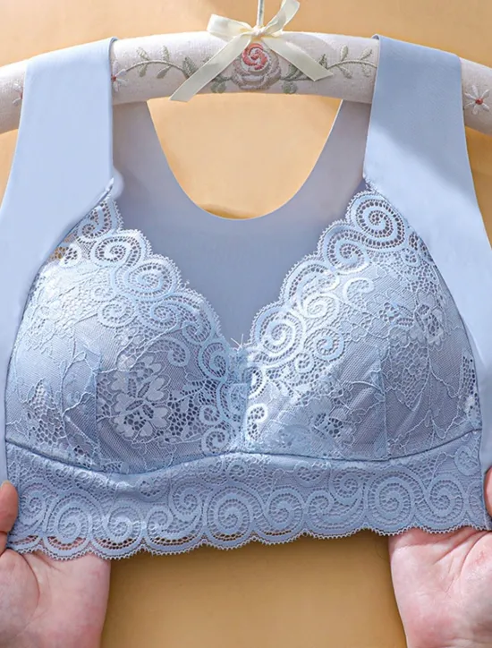 Women's Wireless Bras Padded Bras Full Coverage V Neck Breathable Push Up Lace Pure Color Pull-On Closure Date Casual Daily Nylon Sexy 1PC Black Blue / Bras & Bralettes / 1 PC Home Outfits Women Lingerie