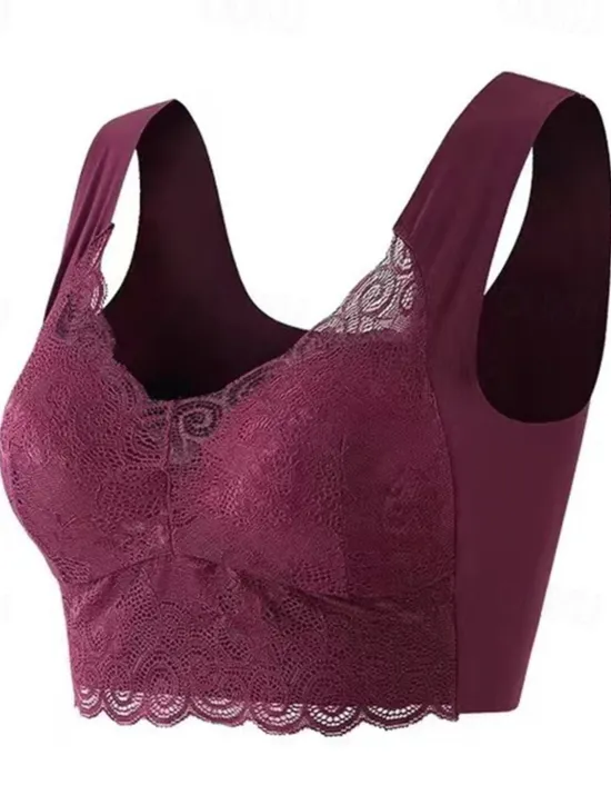 Women's Wireless Bras Padded Bras Full Coverage V Neck Breathable Push Up Lace Pure Color Pull-On Closure Date Casual Daily Nylon Sexy 1PC Black Blue / Bras & Bralettes / 1 PC Home Outfits Women Lingerie
