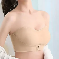 Clearance Women's Wireless Bras Padded Bras Adjustable Strapless Bras 3/4 Cup V Neck Breathable Push Up Invisible Pure Color Front Closure Date Valentine's Day Casual Daily Nylon 1 PC Home Outfits Women Lingerie