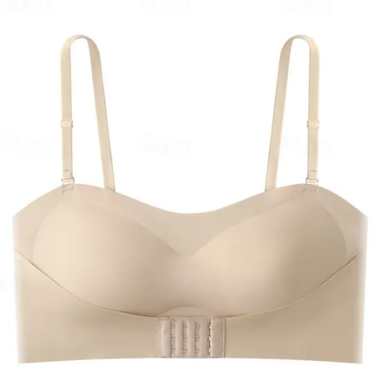 Clearance Women's Wireless Bras Padded Bras Adjustable Strapless Bras 3/4 Cup V Neck Breathable Push Up Invisible Pure Color Front Closure Date Valentine's Day Casual Daily Nylon 1 PC Home Outfits Women Lingerie