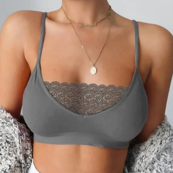 Outlet Women's Wireless Bras Sports Bras Fixed Straps 3/4 Cup Deep U Breathable Lace Pure Color Pull-On Closure Date Party & Evening Casual Daily Sexy 1PC Black White Home Outfits Women Lingerie