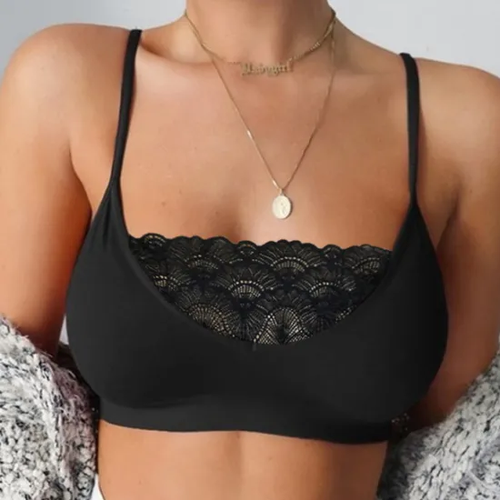 Outlet Women's Wireless Bras Sports Bras Fixed Straps 3/4 Cup Deep U Breathable Lace Pure Color Pull-On Closure Date Party & Evening Casual Daily Sexy 1PC Black White Home Outfits Women Lingerie