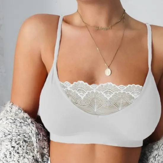 Outlet Women's Wireless Bras Sports Bras Fixed Straps 3/4 Cup Deep U Breathable Lace Pure Color Pull-On Closure Date Party & Evening Casual Daily Sexy 1PC Black White Home Outfits Women Lingerie