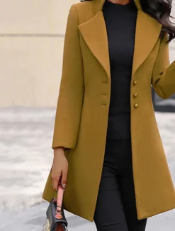 Best Women's Wool Blend Coat Winter Singel Breasted Lapel Long Pea Coat Fall Over Coat Formal Office Windproof Warm Simple Elegant & Luxurious Basic Jacket Long Sleeve Black Women Coats & Trench Coats