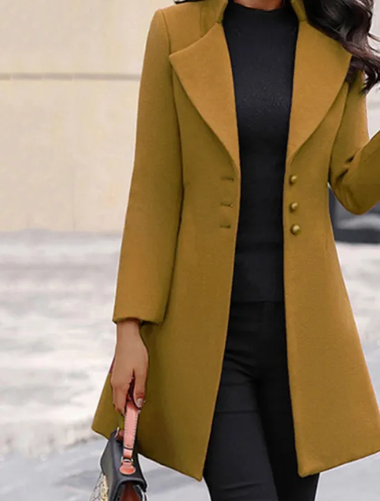 Best Women's Wool Blend Coat Winter Singel Breasted Lapel Long Pea Coat Fall Over Coat Formal Office Windproof Warm Simple Elegant & Luxurious Basic Jacket Long Sleeve Black Women Coats & Trench Coats
