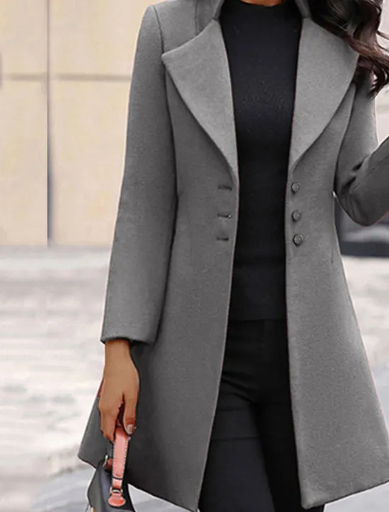 Best Women's Wool Blend Coat Winter Singel Breasted Lapel Long Pea Coat Fall Over Coat Formal Office Windproof Warm Simple Elegant & Luxurious Basic Jacket Long Sleeve Black Women Coats & Trench Coats