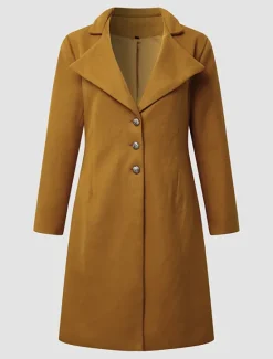 Best Women's Wool Blend Coat Winter Singel Breasted Lapel Long Pea Coat Fall Over Coat Formal Office Windproof Warm Simple Elegant & Luxurious Basic Jacket Long Sleeve Black Women Coats & Trench Coats