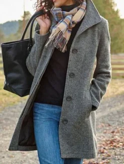 Women's Wool Coat Fall Pea Coat Winter Warm Overcoat Casual Daily Street Style Smocked Single Breasted Turndown Green Dark Grey Regular Fit S M L XL XXL 3XL / Windproof Women Coats & Trench Coats
