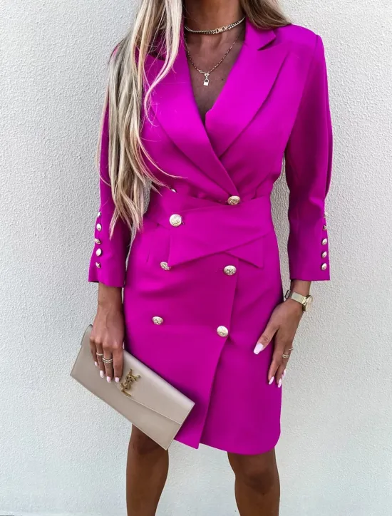 Outlet Women's Work Dress Blazer Dress Sheath Dress Fashion Office Daily Mini Dress Double Breasted Shirt Collar Long Sleeve Plain Loose Fit Black White Green Fall Winter S M L XL Women Work Dresses