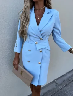 Outlet Women's Work Dress Blazer Dress Sheath Dress Fashion Office Daily Mini Dress Double Breasted Shirt Collar Long Sleeve Plain Loose Fit Black White Green Fall Winter S M L XL Women Work Dresses