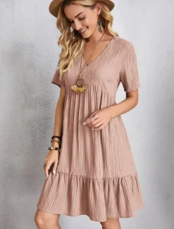 Hot Women's Work Dress Casual Dress A Line Dress Elegant Office Daily Long Dress Maxi Dress Patchwork V Neck Short Sleeve Plain Regular Fit Black Pink Red Summer Spring S M L XL 2XL Women Work Dresses