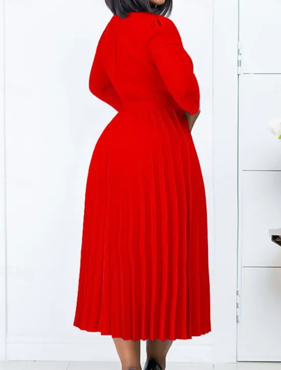 Clearance Women's Work Dress Casual Dress A Line Dress Fashion Daily Midi Dress Ruched Patchwork V Neck Long Sleeve Plain Regular Fit Yellow Red Blue Fall Winter S M L XL XXL Women Work Dresses