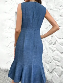 Sale Women's Work Dress Sheath Dress Elegant Office Daily Long Dress Maxi Dress Patchwork Zipper V Neck Sleeveless Plain Regular Fit Summer Spring S M L XL Women Work Dresses