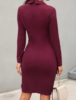 Women's Work Dress Sheath Dress Semi Formal Dress Fashion Office Daily Workfashion Midi Dress Button Lapel Long Sleeve Plain Regular Fit Black Wine Fuchsia Fall Winter S M L XL XXL Women Work Dresses